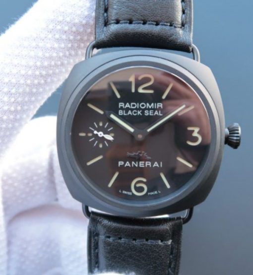 Replica Panerai XF PAM292 Real Ceramic Black Leather Strap A6497
