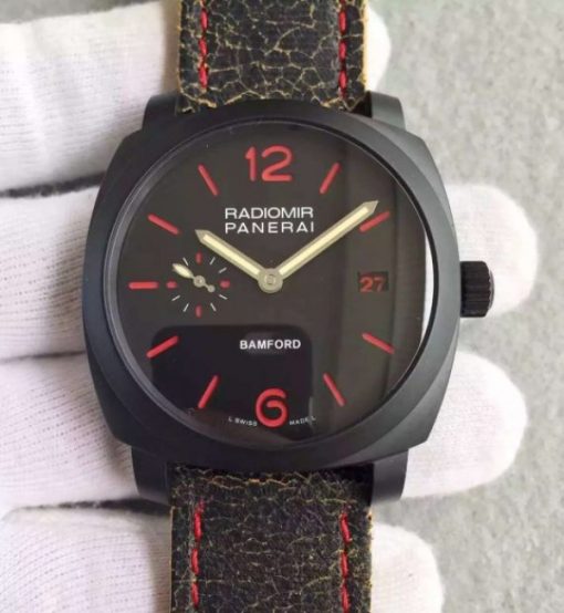 Replica Panerai PAM514 Bamford PVD Black Dial Distressed Leather Strap