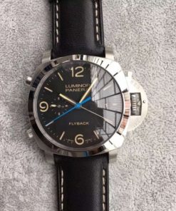Replica Panerai XF PAM524 Fake Flyback Black Dial Leather Strap P.9100