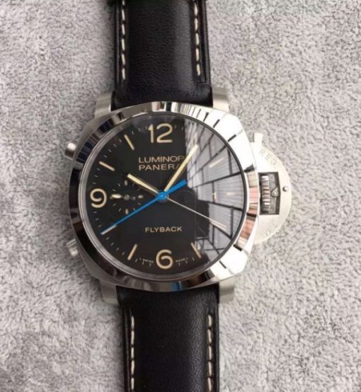 Replica Panerai XF PAM524 Fake Flyback Black Dial Leather Strap P.9100