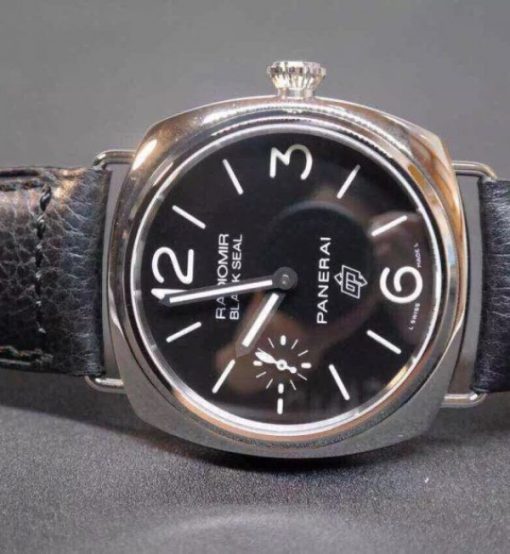 Replica Panerai PAM380 Black Dial Genuine Black Leather Strap A6497 - Image 2