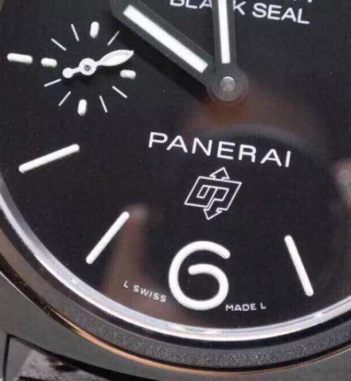 Replica Panerai PAM380 Black Dial Genuine Black Leather Strap A6497 - Image 4
