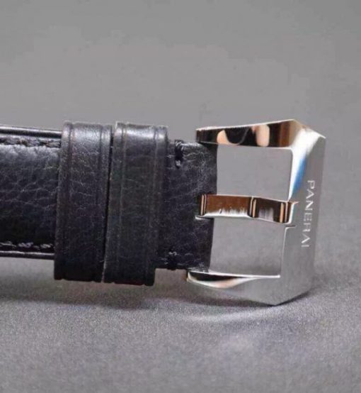 Replica Panerai PAM380 Black Dial Genuine Black Leather Strap A6497 - Image 6