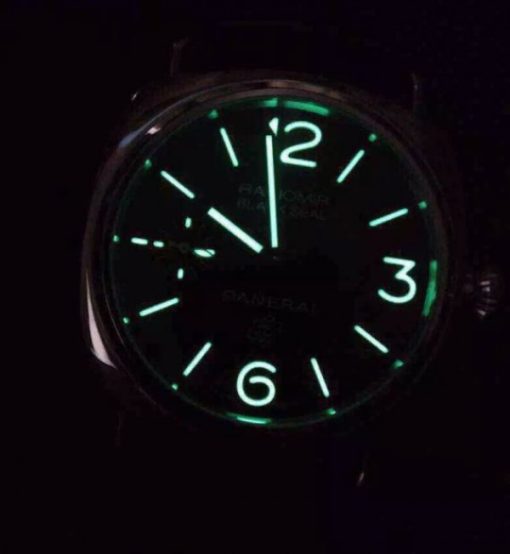 Replica Panerai PAM380 Black Dial Genuine Black Leather Strap A6497 - Image 7