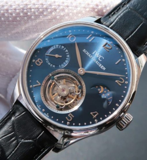 Replica IWC Portuguese Tourbillon Power Reserve Moonphase Blue Dial - Image 2