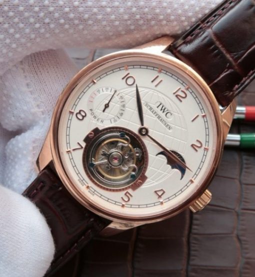 Replica IWC Portuguese Tourbillon Power Reserve Moonphase RG White Dial - Image 2