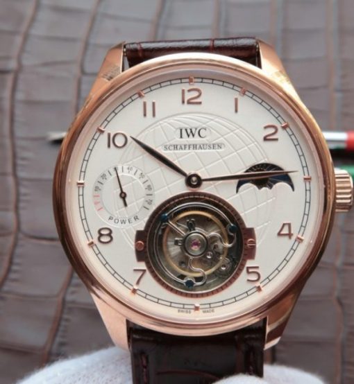 Replica IWC Portuguese Tourbillon Power Reserve Moonphase RG White Dial - Image 3