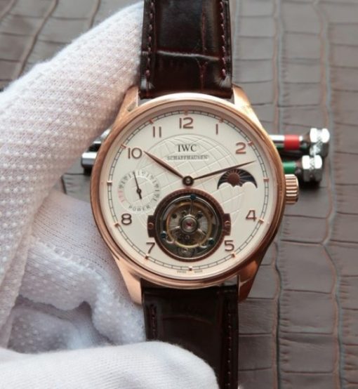 Replica IWC Portuguese Tourbillon Power Reserve Moonphase RG White Dial