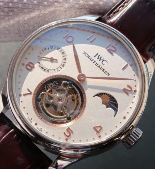 Replica IWC Portuguese Tourbillon Power Reserve Moonphase Gold Maker White Dial - Image 2