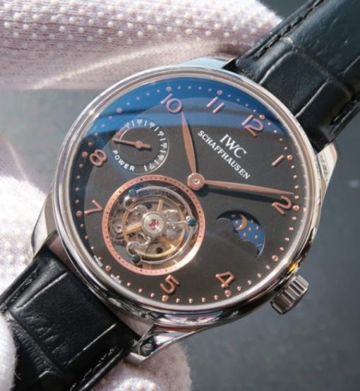 Replica IWC Portuguese Tourbillon Power Reserve Moonphase Gold Maker Black Dial - Image 2