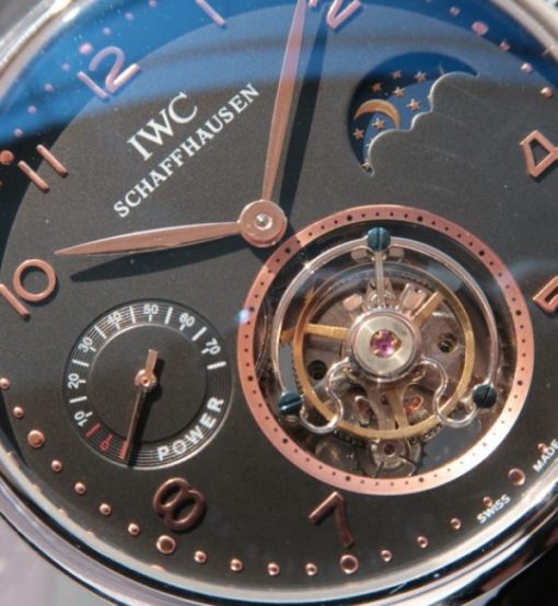 Replica IWC Portuguese Tourbillon Power Reserve Moonphase Gold Maker Black Dial - Image 3