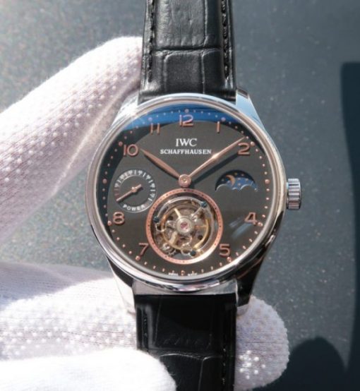 Replica IWC Portuguese Tourbillon Power Reserve Moonphase Gold Maker Black Dial