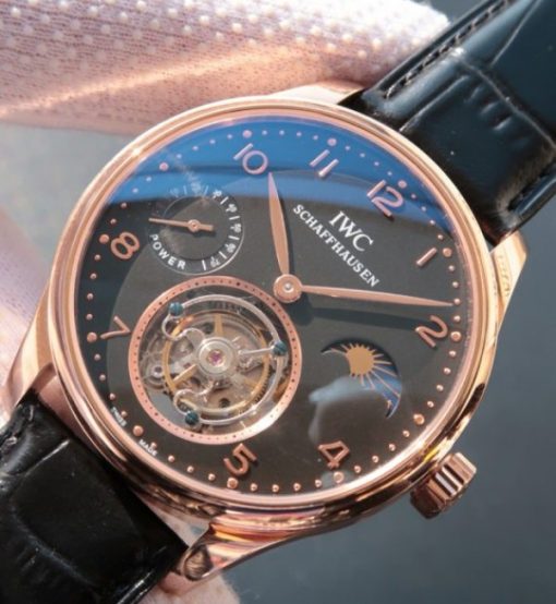 Replica IWC Portuguese Tourbillon Power Reserve RG Moonphase Black Dial - Image 2