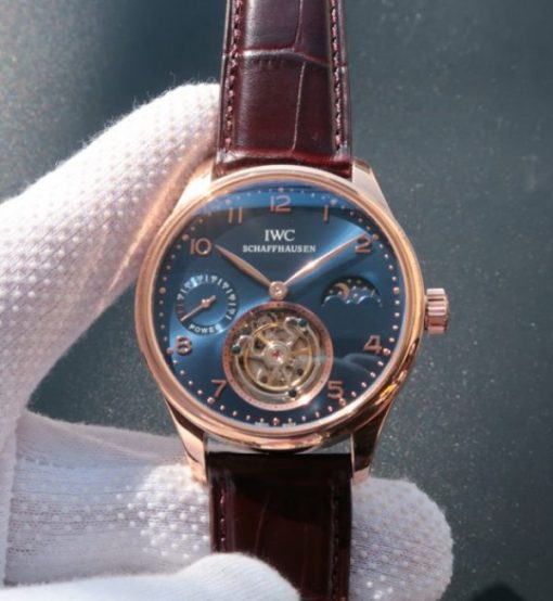 Replica IWC Portuguese Tourbillon Power Reserve Moonphase RG Blue Dial