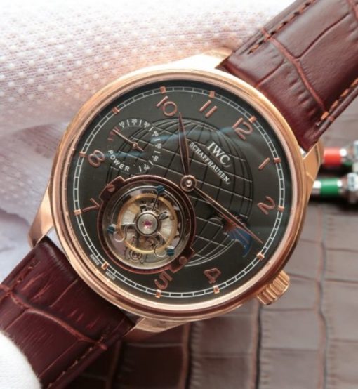 Replica IWC Portuguese Tourbillon Power Reserve Moonphase RG Markers Black Dial - Image 2
