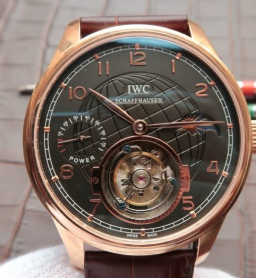 Replica IWC Portuguese Tourbillon Power Reserve Moonphase RG Markers Black Dial - Image 3