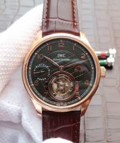 Replica IWC Portuguese Tourbillon Power Reserve Moonphase RG Markers Black Dial