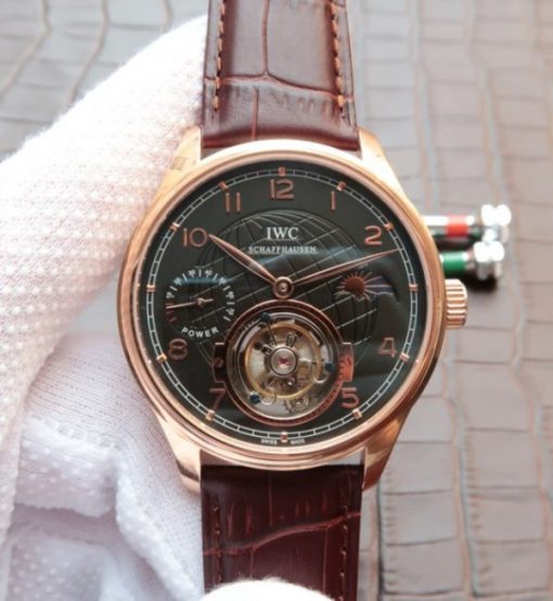 Replica IWC Portuguese Tourbillon Power Reserve Moonphase RG Markers Black Dial