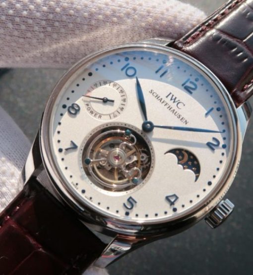 Replica IWC Portuguese Tourbillon Blue Markers Power Reserve Moonphase White Dial - Image 2