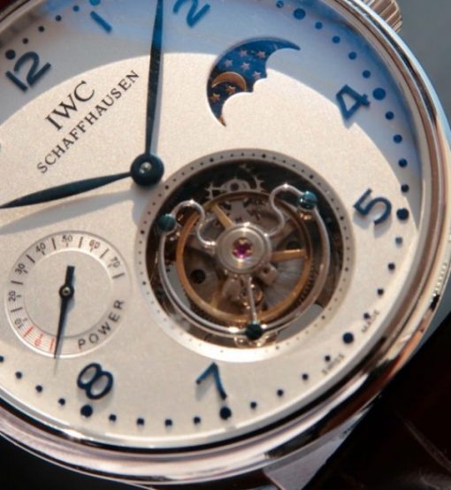 Replica IWC Portuguese Tourbillon Blue Markers Power Reserve Moonphase White Dial - Image 3