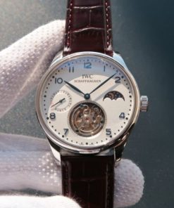 Replica IWC Portuguese Tourbillon Blue Markers Power Reserve Moonphase White Dial