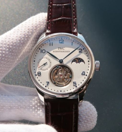 Replica IWC Portuguese Tourbillon Blue Markers Power Reserve Moonphase White Dial