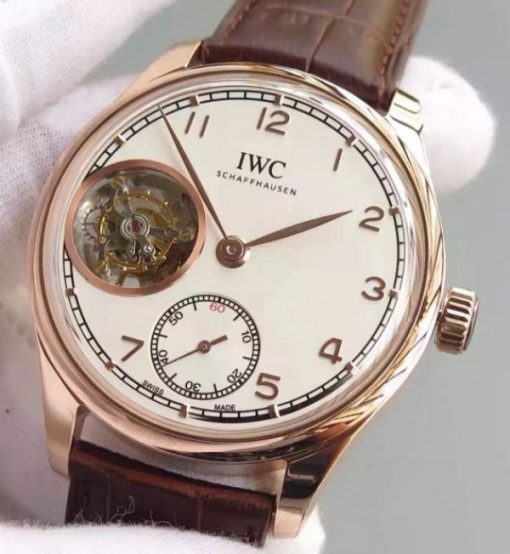 Replica IWC TF Portuguese Tourbillon IW5463 RG White Dial Leather Strap - Image 2