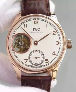 Replica IWC TF Portuguese Tourbillon IW5463 RG White Dial Leather Strap