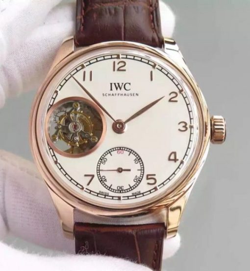 Replica IWC TF Portuguese Tourbillon IW5463 RG White Dial Leather Strap