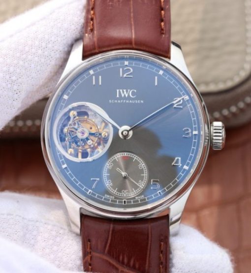 Replica IWC BM Portuguese Tourbillon Gray Dial Leather Strap
