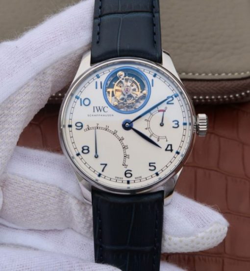 Replica IWC AZ Portuguese Tourbillon IW5046 White Dial Blue Markers