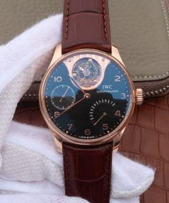 Replica IWC AZ Portuguese Tourbillon IW5042 RG Black Dial Leather Strap