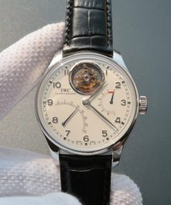 Replica IWC TF Portuguese Tourbillon IW5046 White Dial Leather Strap