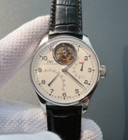 Replica IWC TF Portuguese Tourbillon IW5046 White Dial Leather Strap