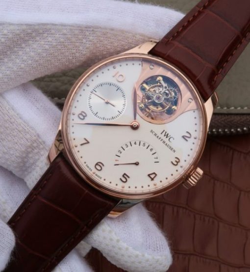 Replica IWC AZ Portuguese Tourbillon IW5042 RG White Dial Leather Strap - Image 2
