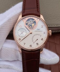 Replica IWC AZ Portuguese Tourbillon IW5042 RG White Dial Leather Strap