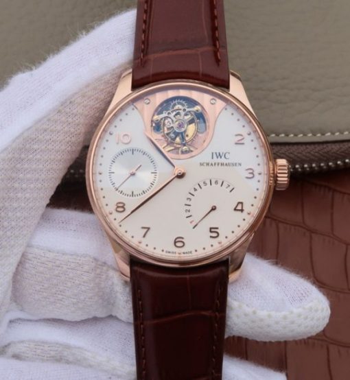 Replica IWC AZ Portuguese Tourbillon IW5042 RG White Dial Leather Strap