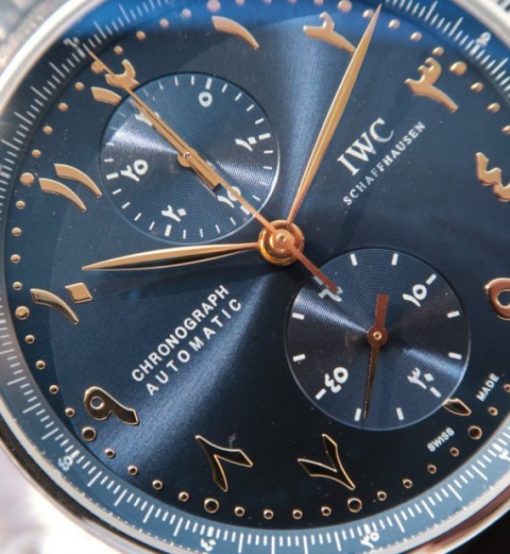 Replica IWC YLF Portuguese Chrono Dubai limited Edition Blue Dial YG Markers - Image 2