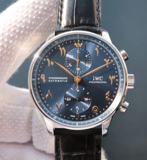 Replica IWC YLF Portuguese Chrono Dubai limited Edition Blue Dial YG Markers