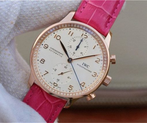 Replica IWC ZF Portuguese Chrono IW3714 RG White Dial Diamonds Inner Bezel - Image 2