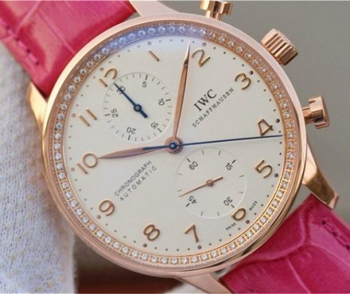 Replica IWC ZF Portuguese Chrono IW3714 RG White Dial Diamonds Inner Bezel - Image 3