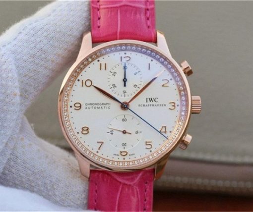Replica IWC ZF Portuguese Chrono IW3714 RG White Dial Diamonds Inner Bezel