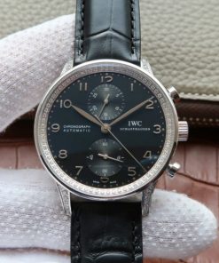 Replica IWC ZF Portuguese Chrono IW371447 Diamonds Bezel Leather Strap
