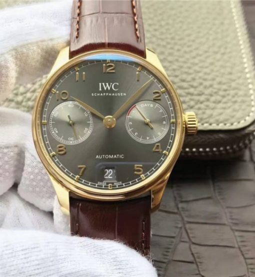 Replica IWC ZF Portuguese IW5001 YG Gray Dial Leather Strap