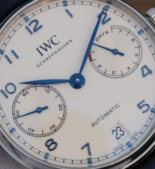 Replica IWC ZF Portuguese IW500705 White Dial Blue Markers Leather Strap V3 - Image 2