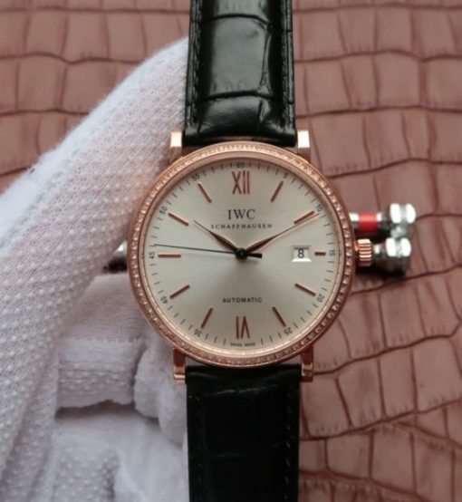 Replica IWC MK Portofino IW356515 RG Silver Dial Diamonds Bezel