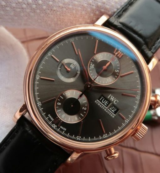 Replica IWC V6 Portofino IW391021 Chronograph RG Gray Dial Leather Strap - Image 2
