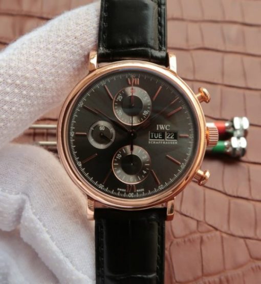 Replica IWC V6 Portofino IW391021 Chronograph RG Gray Dial Leather Strap