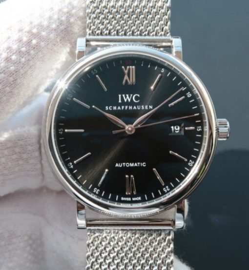 Replica IWC MK Portofino IW356506 Automatic Black Dial SS Mesh Bracelet