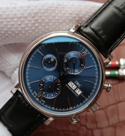 Replica IWC Portofino Chrono IW391019 Blue Dial Leather Strap - Image 2